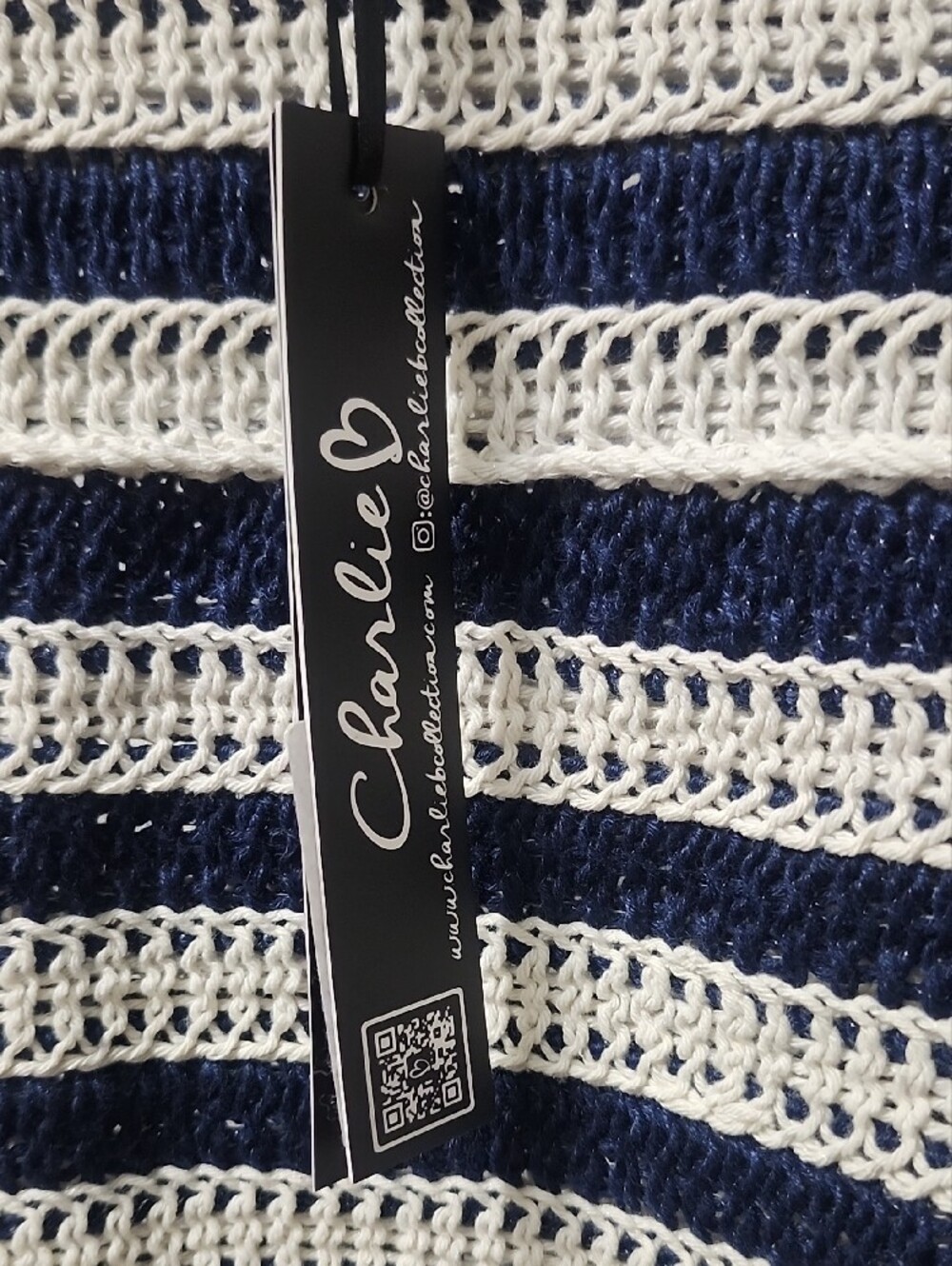 Charlie B Navy &  Off White Crochet Stripe Tank Top - Women's - Picture 3 of 3